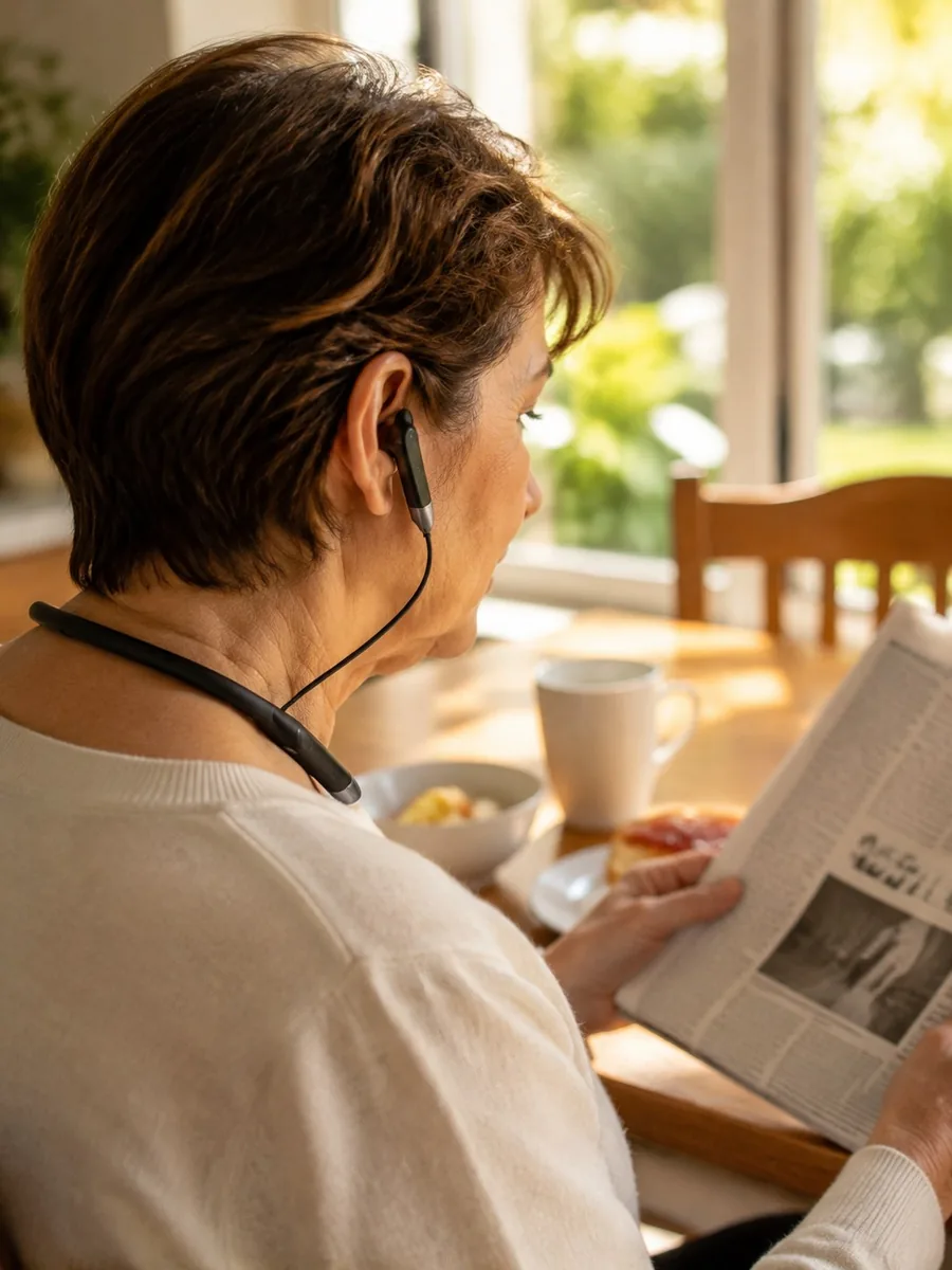 Daerdo G60 Neckband Hearing Device in use
